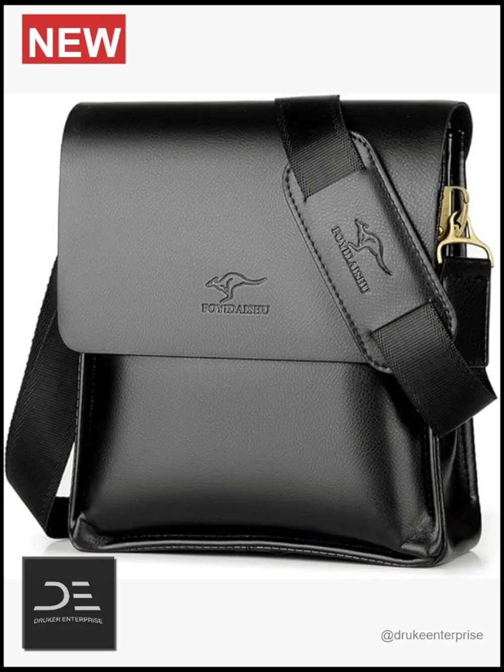 PU Leather Messenger Crossbody Bag for Men Work Travel Magnetic Buckle
